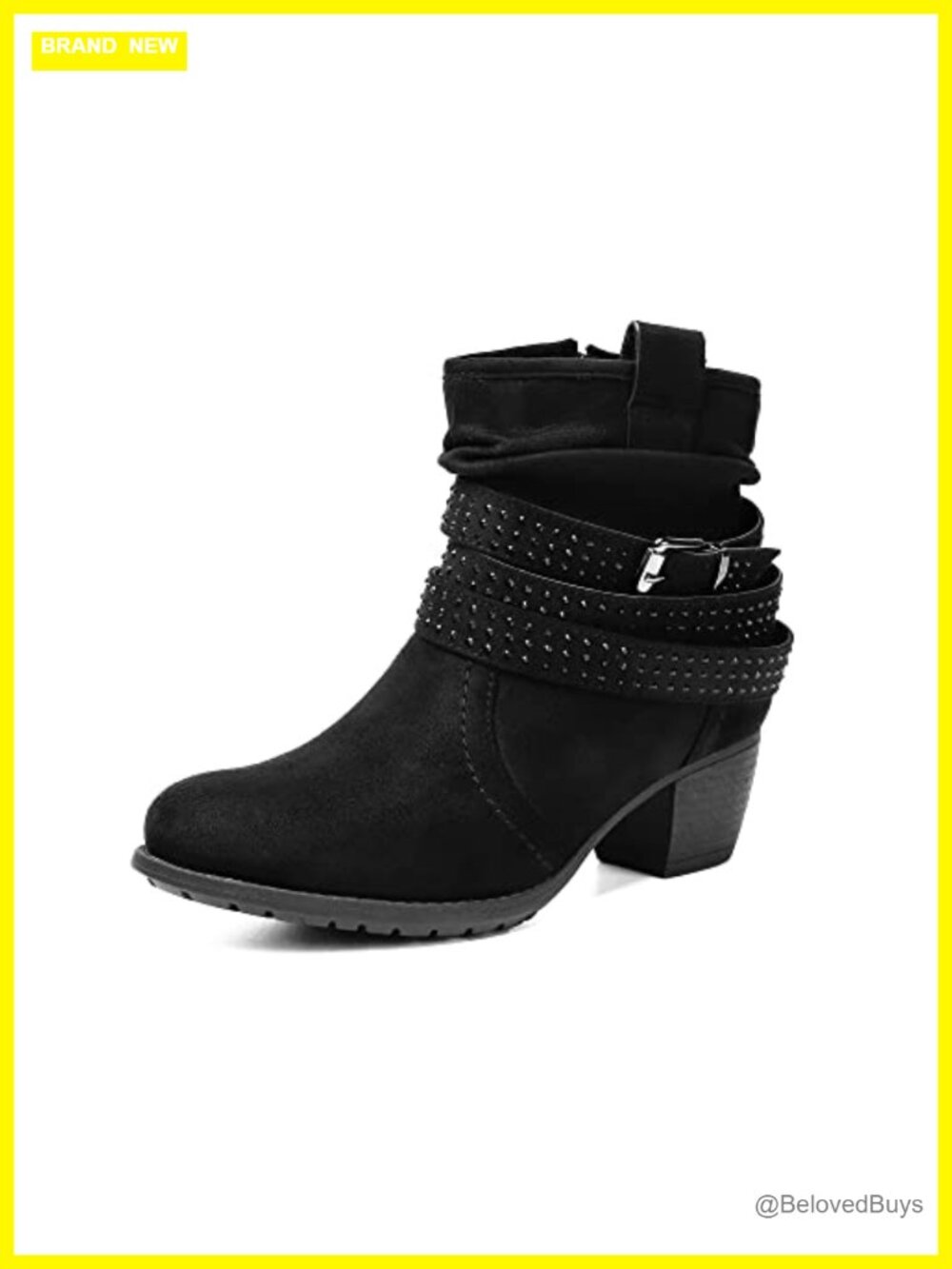 Faux Suede Ankle Booties Round Toe Low Heel Slouchy Zip Jeweled Strap